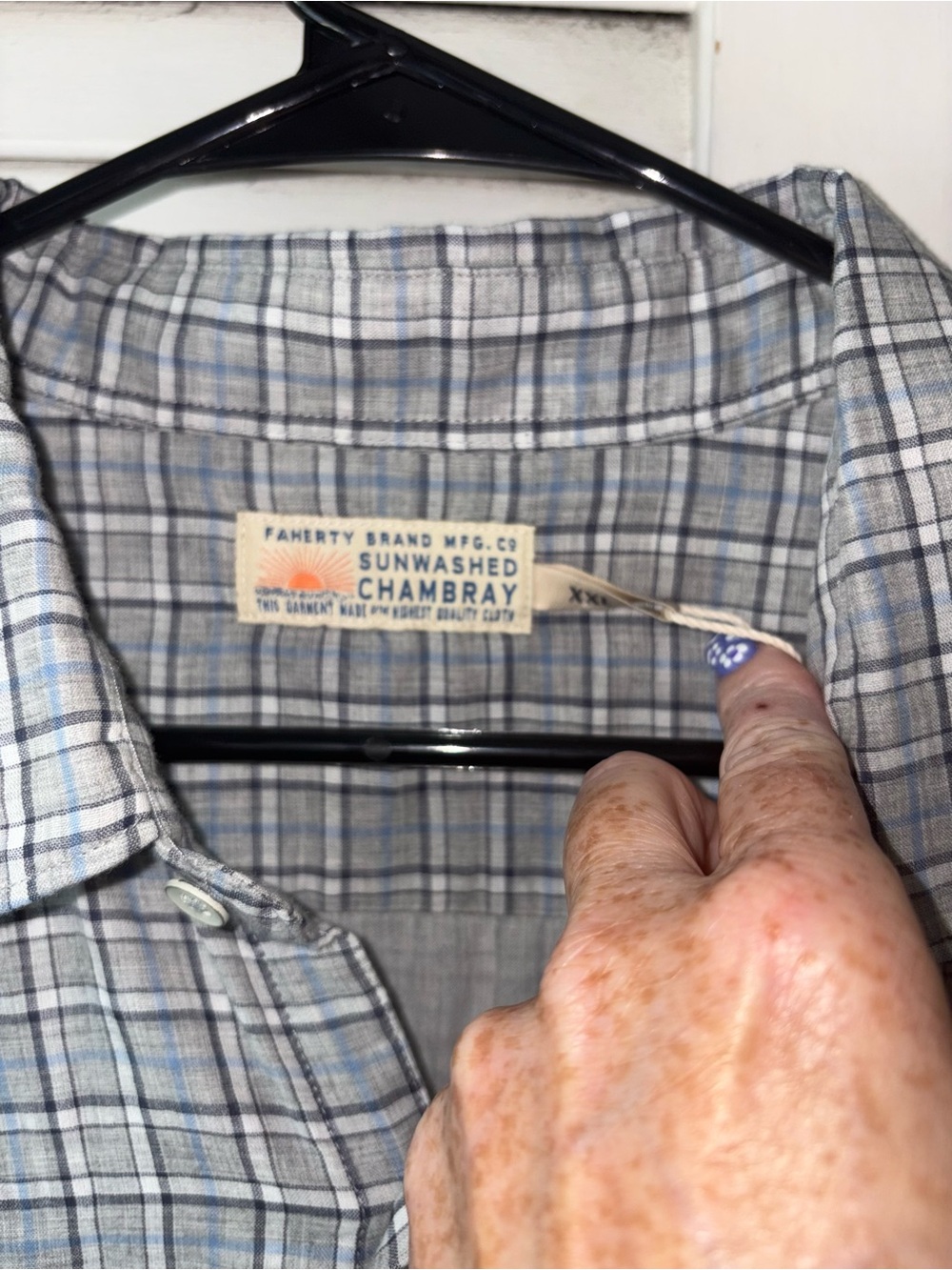 NWT Faherty Sunwashed Chambray Shirt XXL Silver Falls Plaid Supima Cotton - Picture 3 of 6